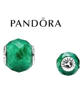 PANDORA Essence Prosperity Charm Authentic Silver Faceted Green Aventurine